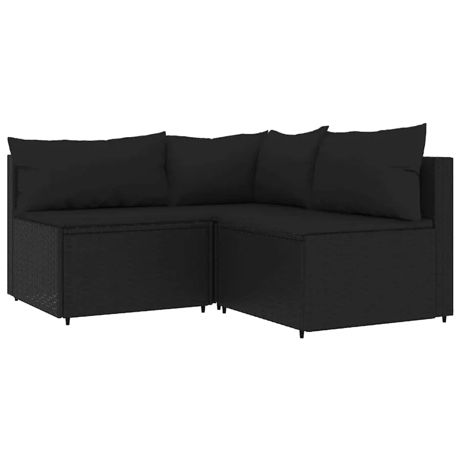 Salon de jardin 3 pcs avec coussins Noir Résine tressée - 2