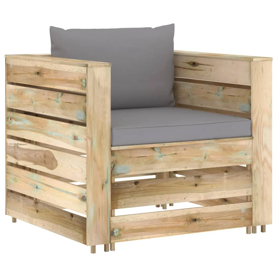 Salon de jardin 2 pcs avec coussins Bois imprégné de vert - 2