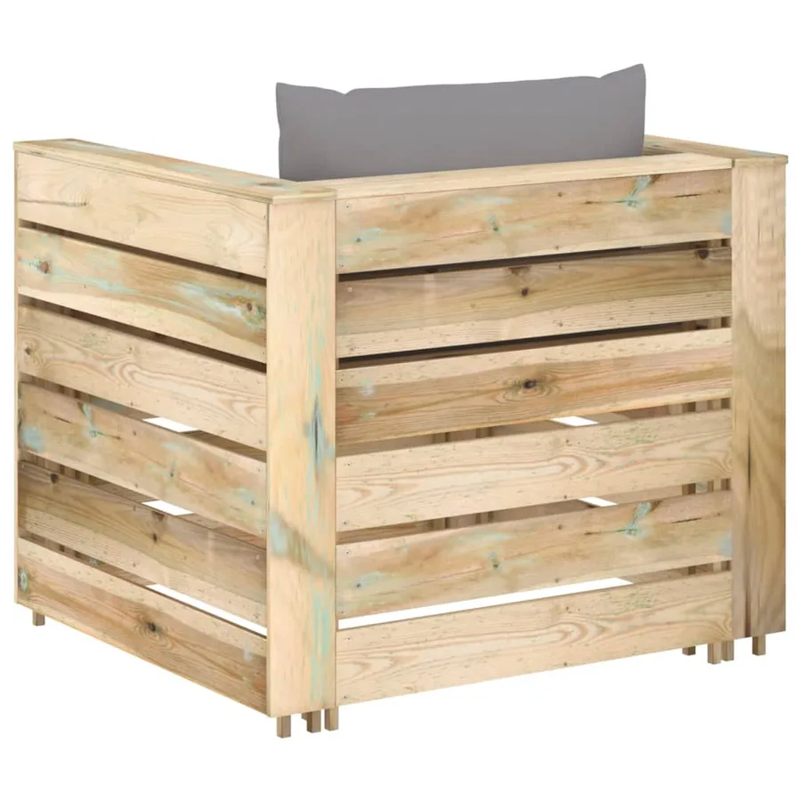 Salon de jardin 2 pcs avec coussins Bois imprégné de vert - 5