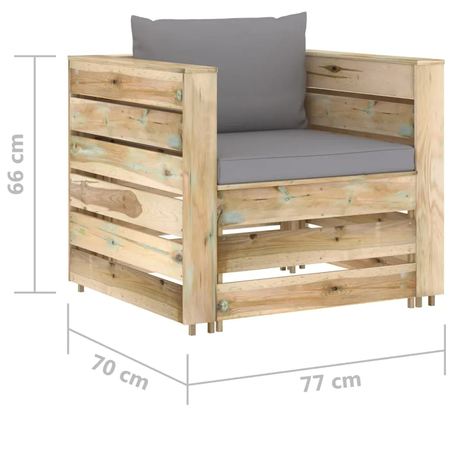 Salon de jardin 2 pcs avec coussins Bois imprégné de vert - 7