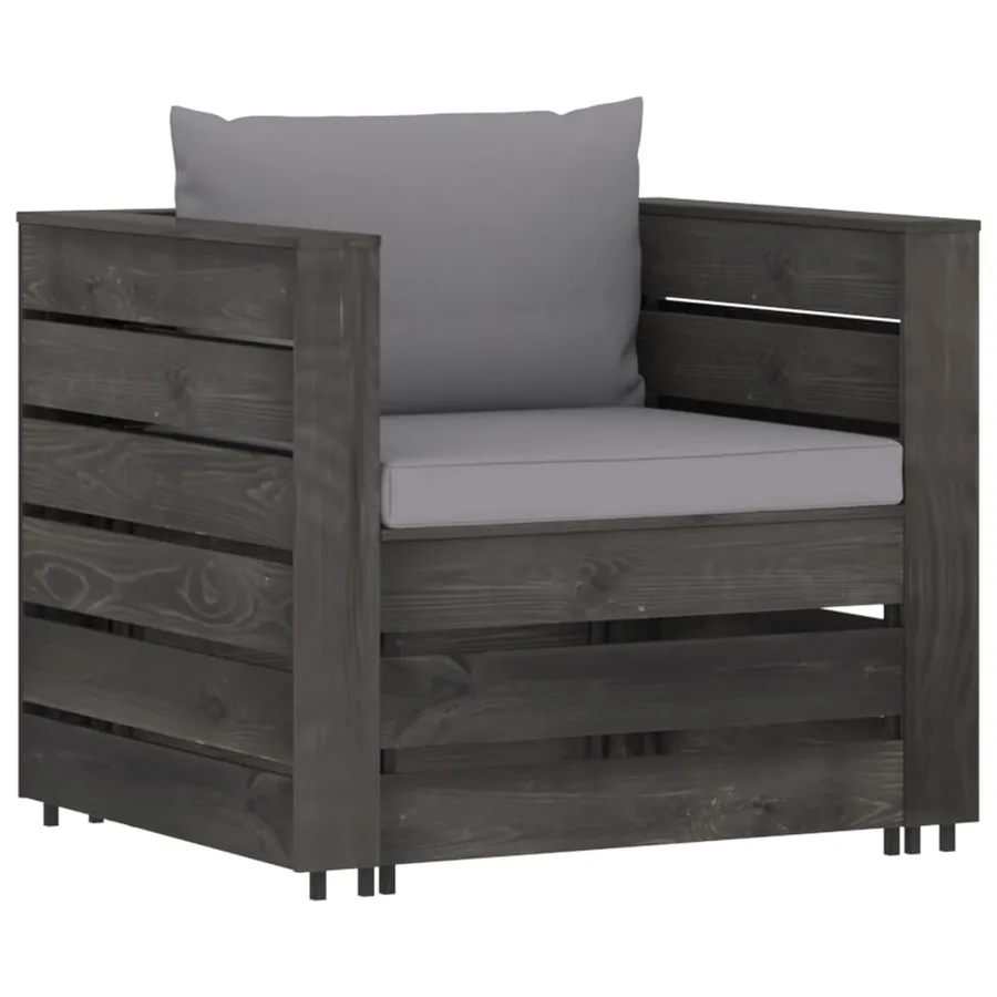 Salon de jardin 2 pcs avec coussins Bois imprégné de gris - 2