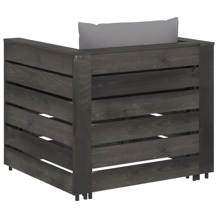 Salon de jardin 2 pcs avec coussins Bois imprégné de gris - 3