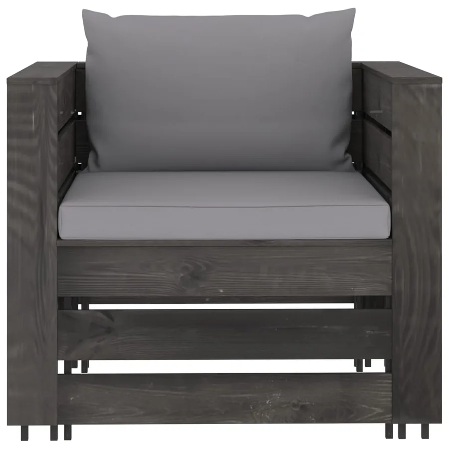 Salon de jardin 2 pcs avec coussins Bois imprégné de gris - 4