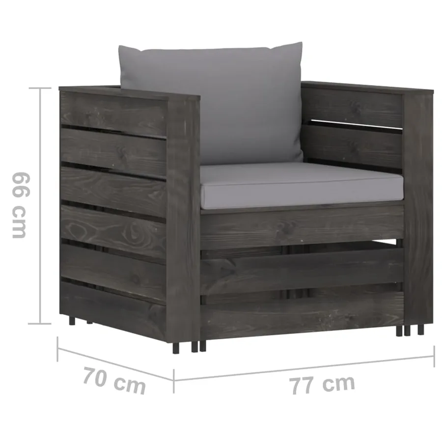 Salon de jardin 2 pcs avec coussins Bois imprégné de gris - 7