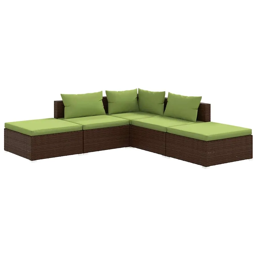 Salon de jardin 5 pcs avec coussins résine tressée marron - 2