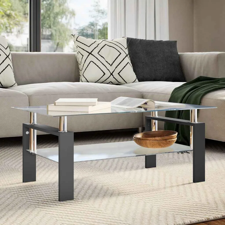 Table basse Noir et transparent 95x55x40 cm Verre trempé