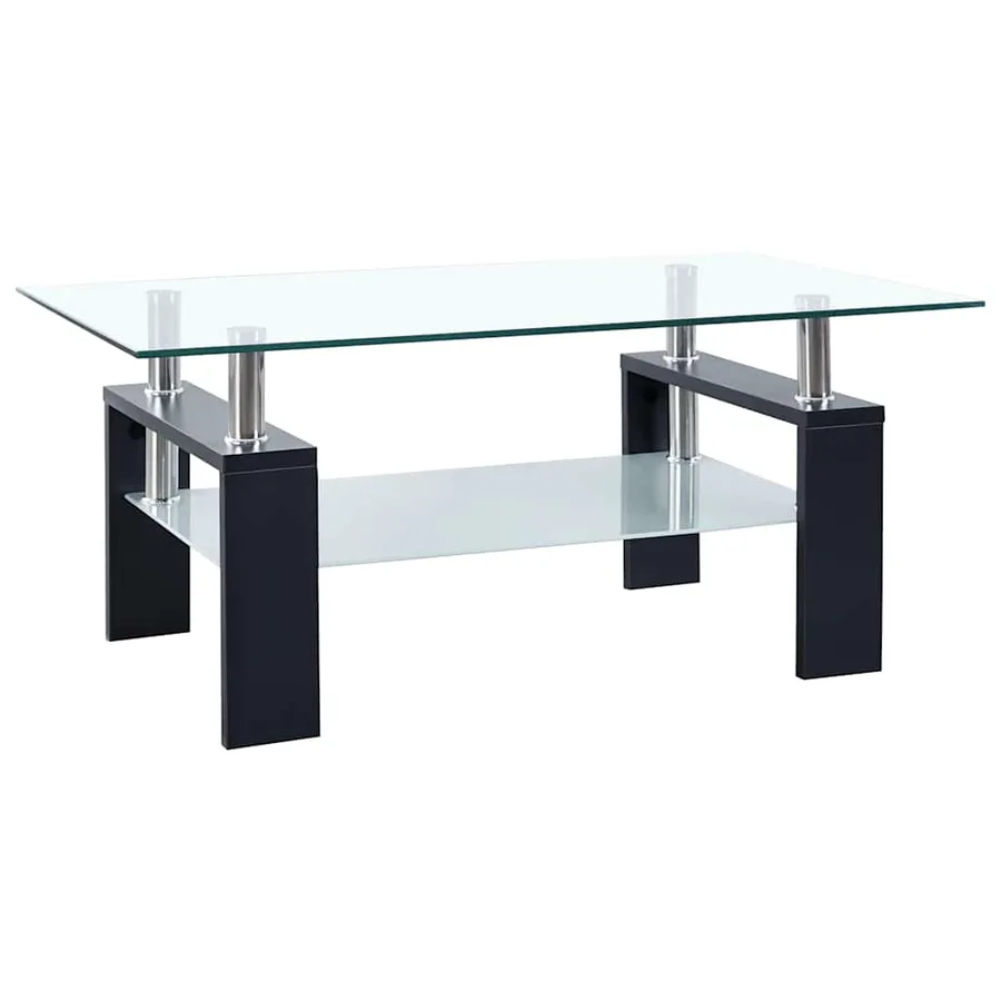 Table basse Noir et transparent 95x55x40 cm Verre trempé - 2