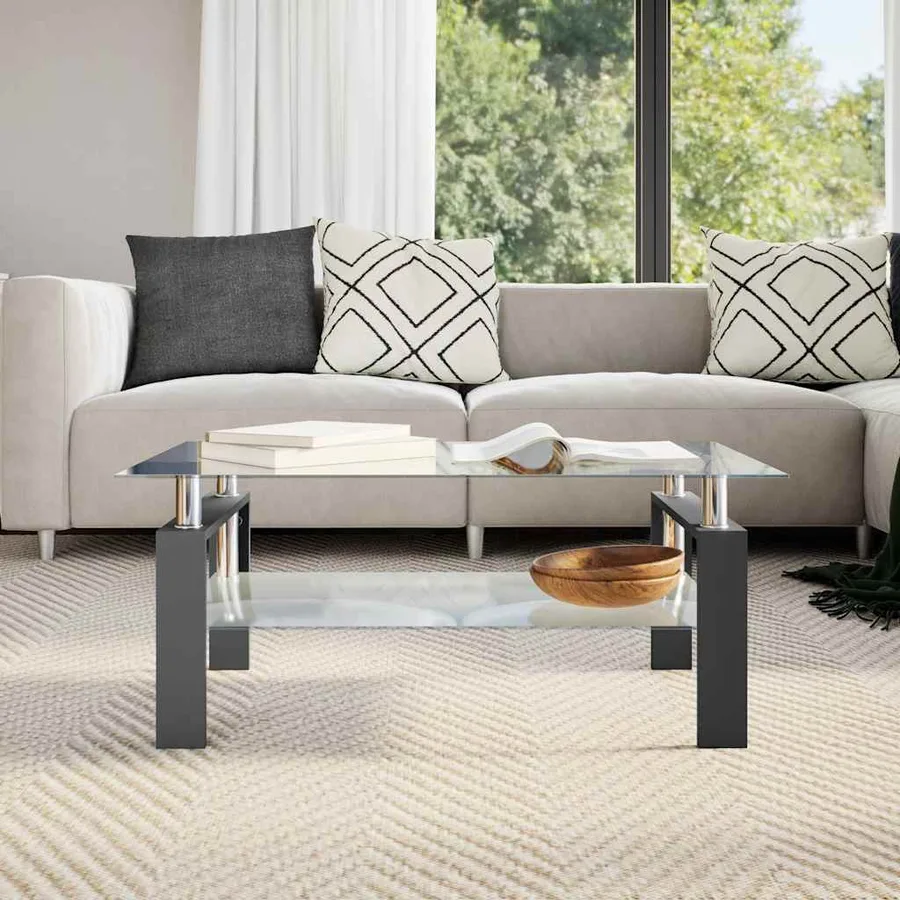 Table basse Noir et transparent 95x55x40 cm Verre trempé - 3