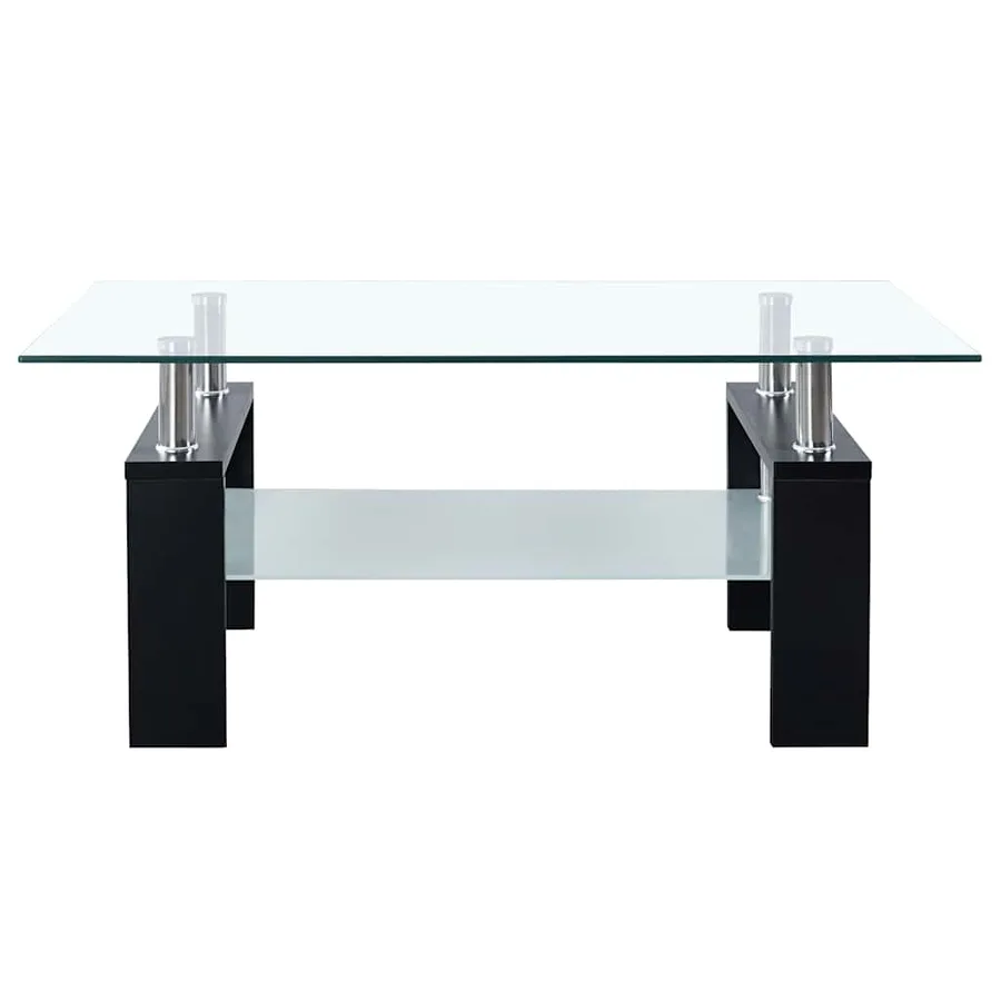 Table basse Noir et transparent 95x55x40 cm Verre trempé - 4