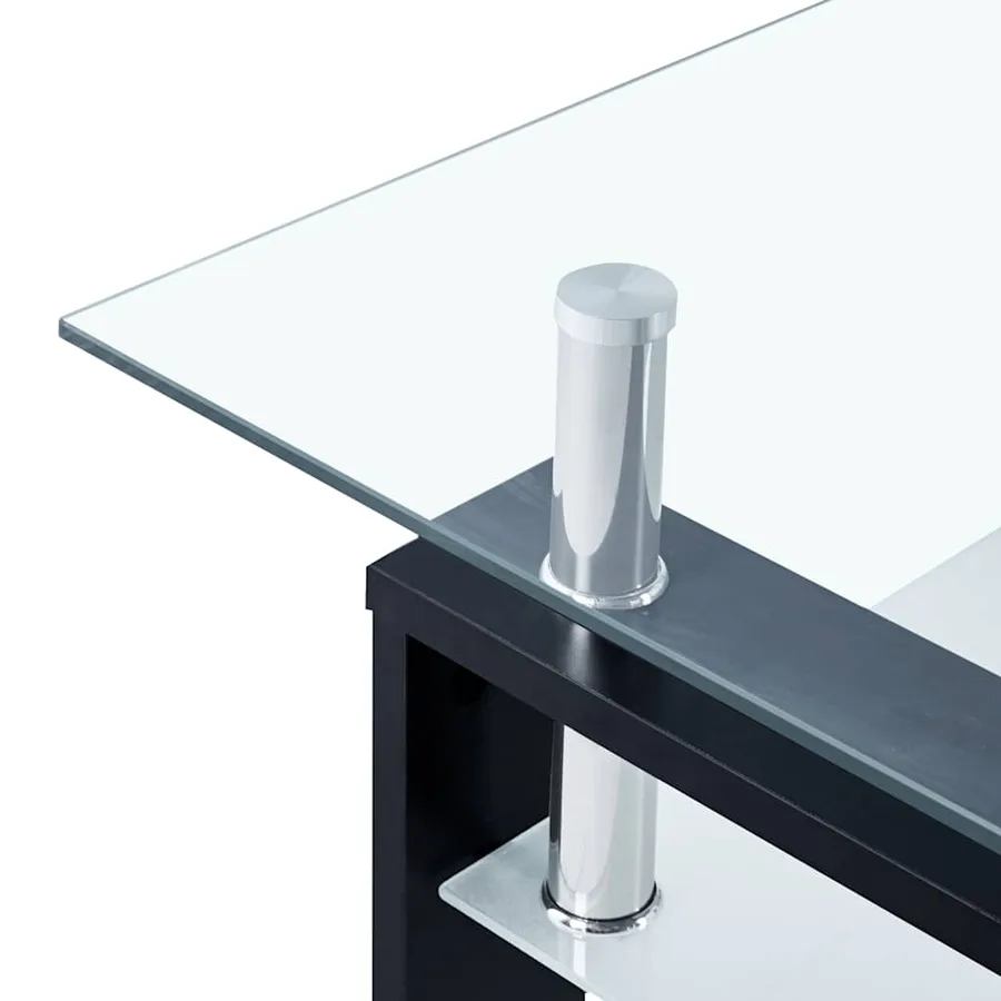 Table basse Noir et transparent 95x55x40 cm Verre trempé - 6