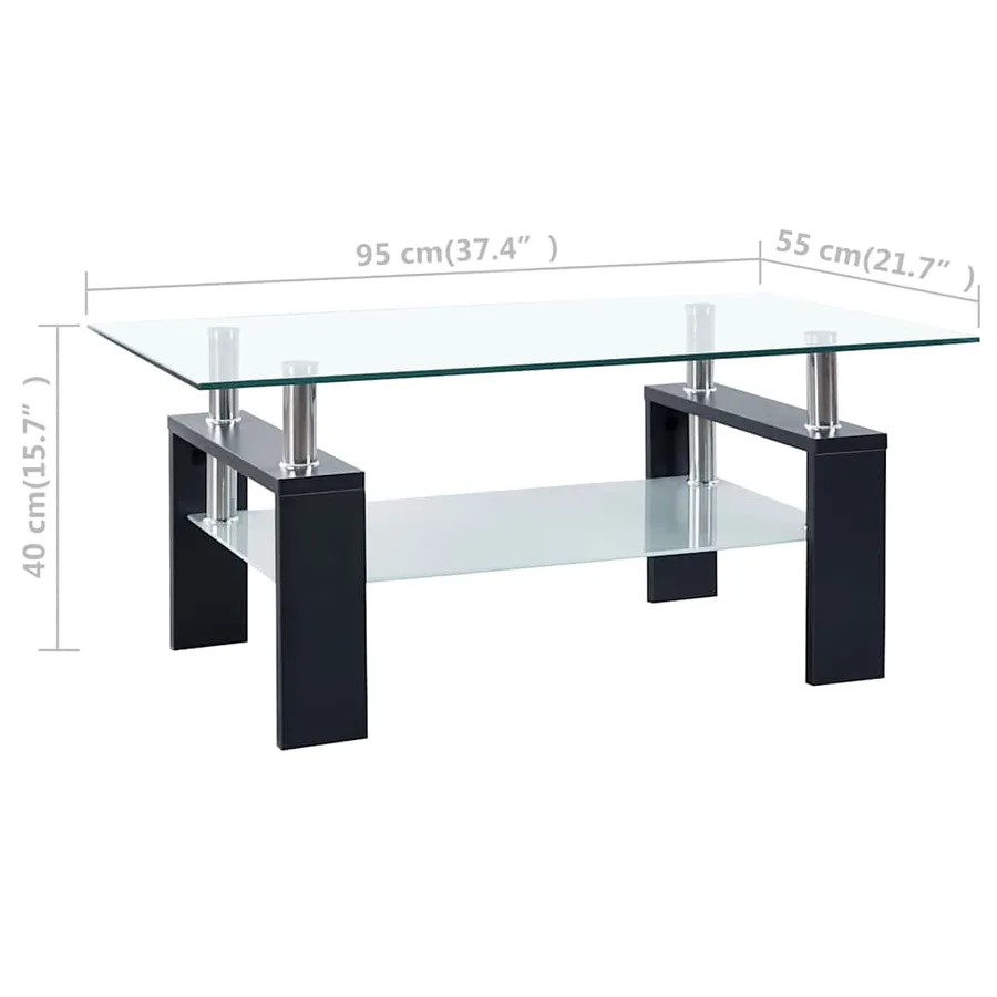 Table basse Noir et transparent 95x55x40 cm Verre trempé - 8
