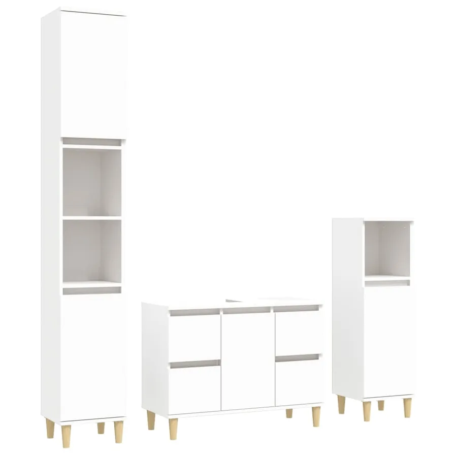 Ensemble de meubles salle de bain 3 pcs blanc bois d'ingénierie - 2