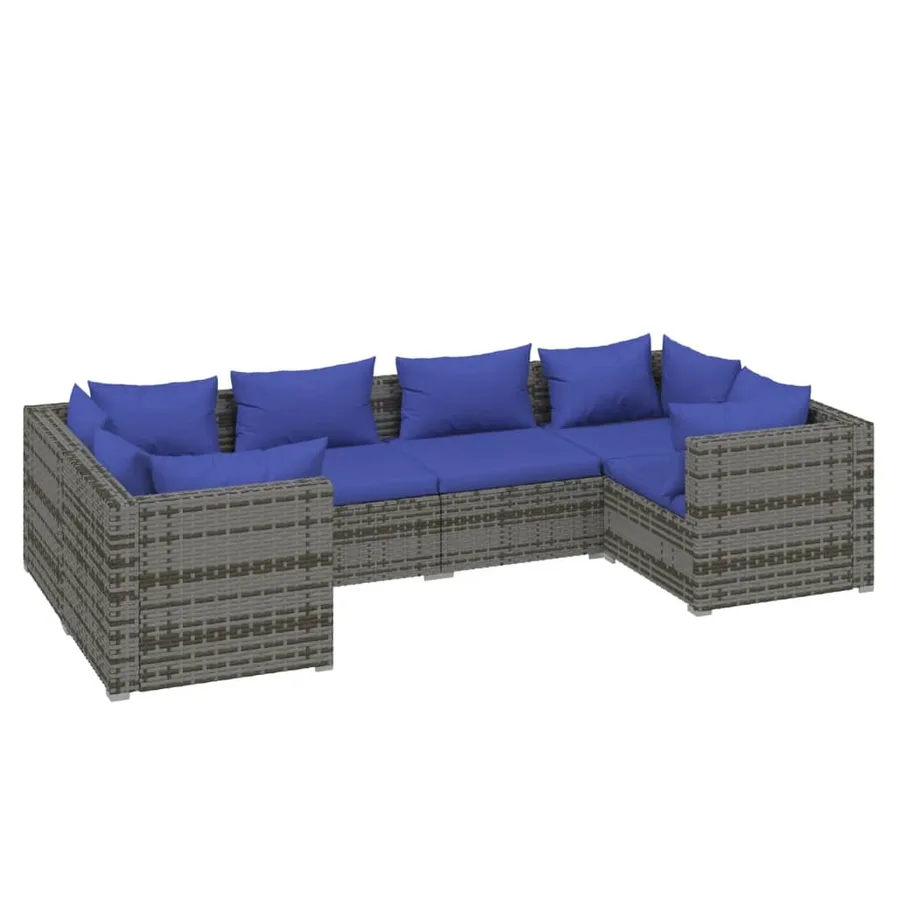 Salon de jardin 6 pcs avec coussins résine tressée gris - 2