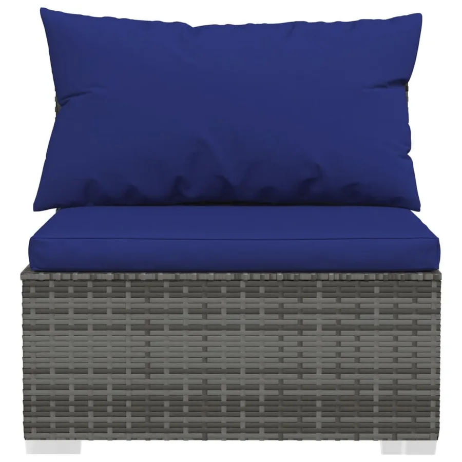 Salon de jardin 6 pcs avec coussins résine tressée gris - 5