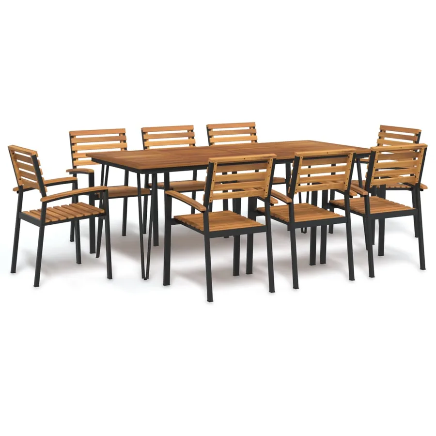 Ensemble à manger de jardin 9 pcs bois d'acacia solide et métal