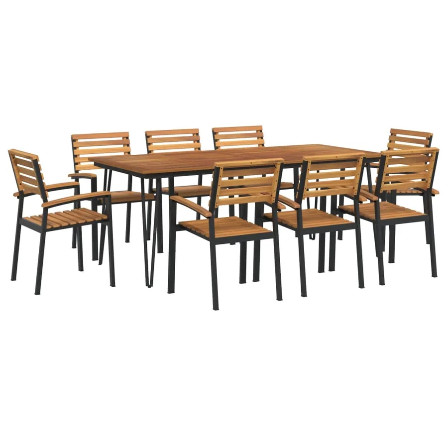 Ensemble à manger de jardin 9 pcs bois d'acacia solide et métal - 2