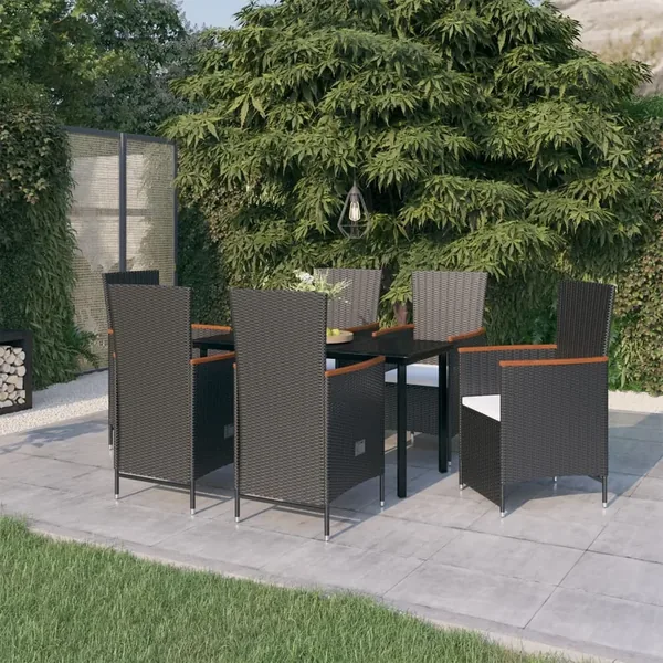 Ensemble à manger de jardin avec coussins 7 pcs Noir