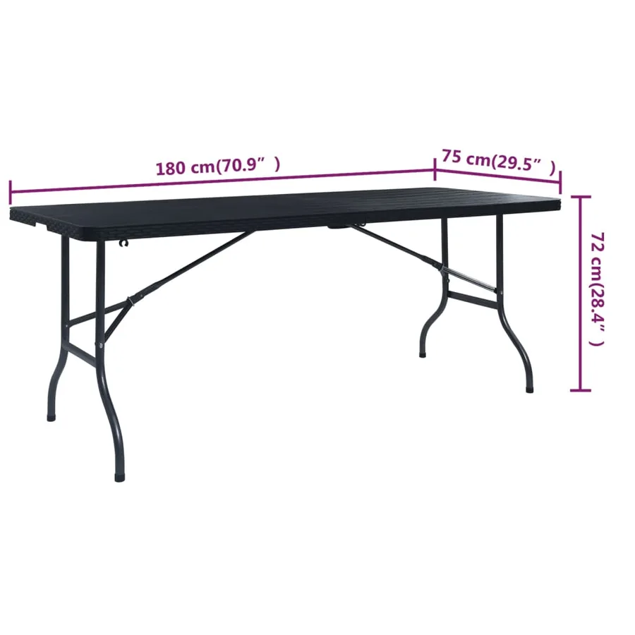 Table pliable de jardin Noir 180x75x72 cm PEHD Imitation rotin - 6