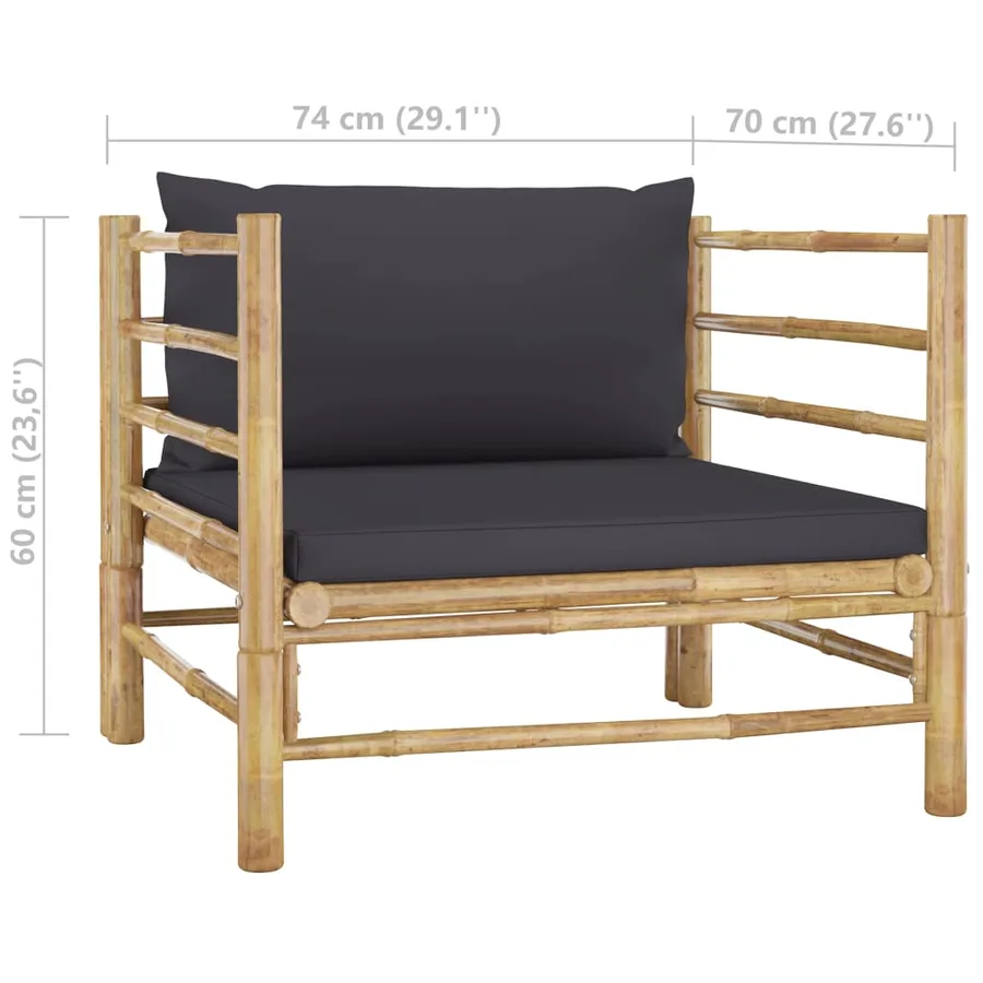 Salon de jardin 5 pcs avec coussins gris foncé bambou - 10