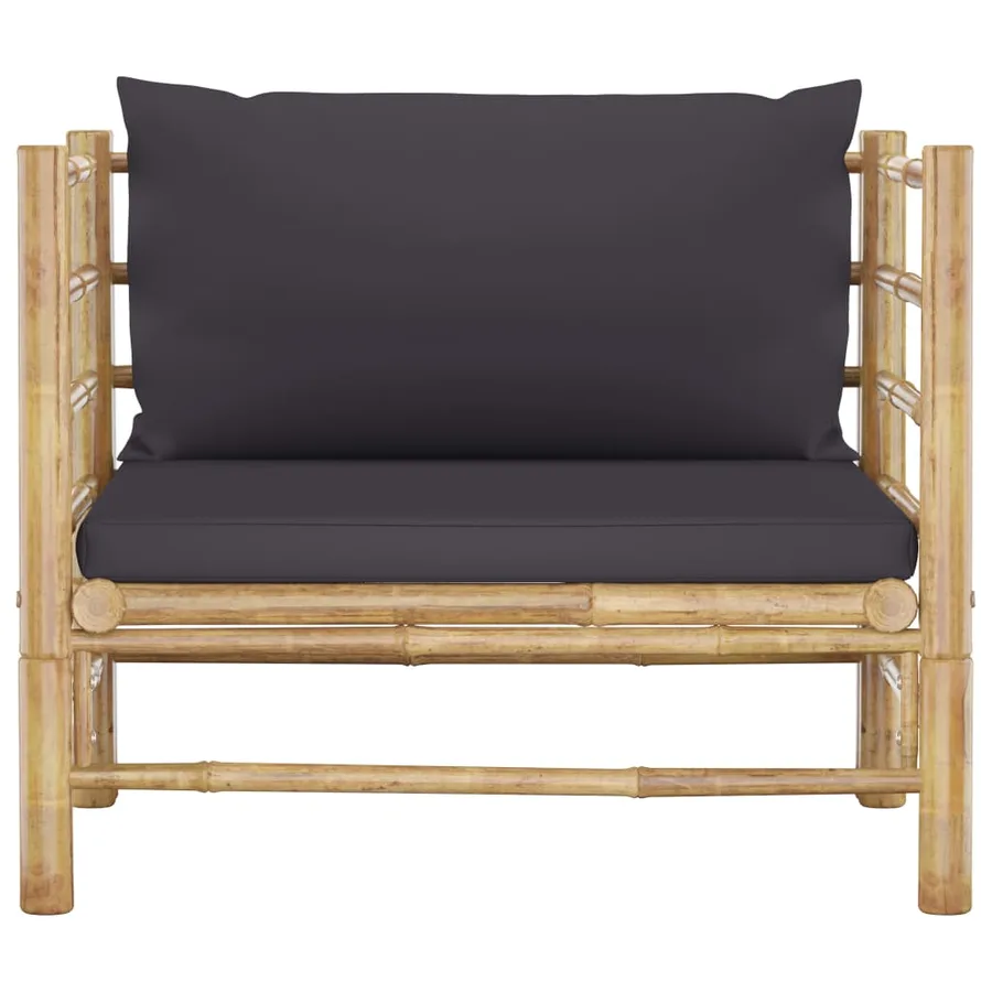 Salon de jardin 5 pcs avec coussins gris foncé bambou - 7