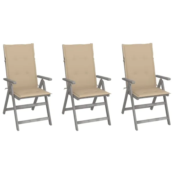 Chaises inclinables de jardin lot de 3 et coussins Bois acacia