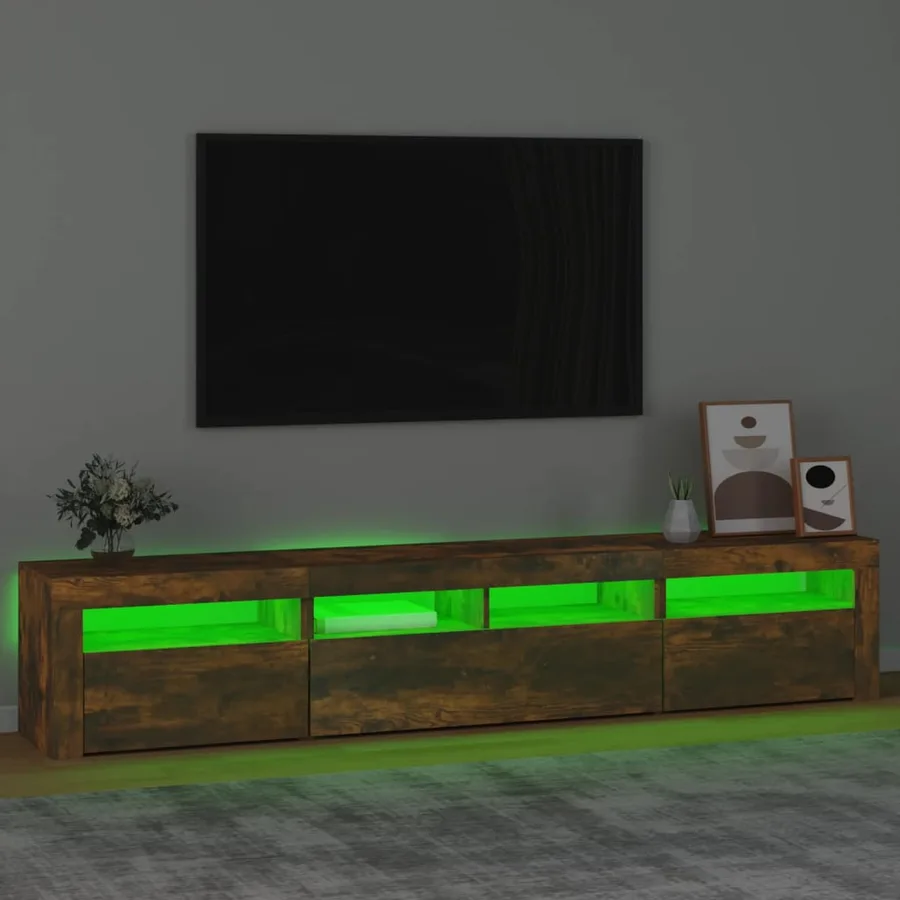 Meuble TV avec lumières LED Chêne fumé 210x35x40 cm - 4