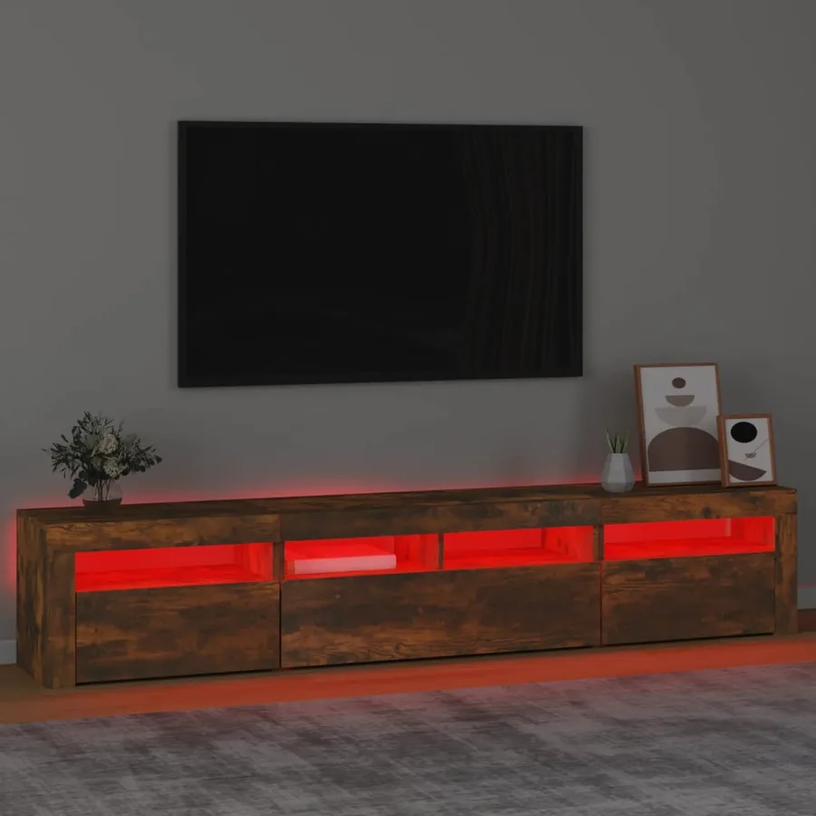 Meuble TV avec lumières LED Chêne fumé 210x35x40 cm - 5