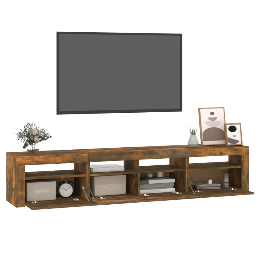 Meuble TV avec lumières LED Chêne fumé 210x35x40 cm - 6