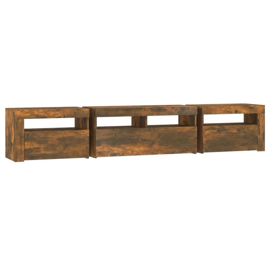Meuble TV avec lumières LED Chêne fumé 210x35x40 cm - 8