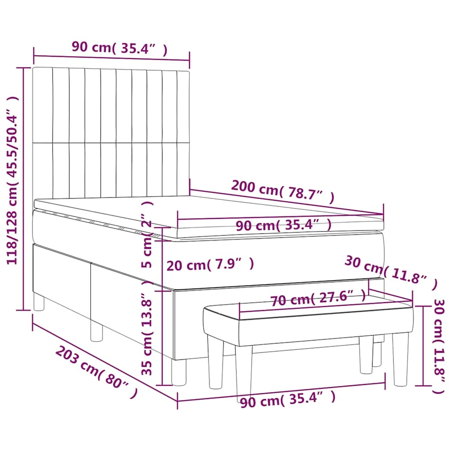 Sommier à lattes de lit avec matelas Noir 90x200 cm Tissu - 8