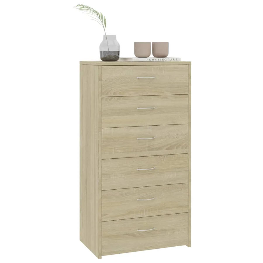 Buffet avec 6 tiroirs Chêne sonoma 50x34x96cm Bois d'ingénierie - 3