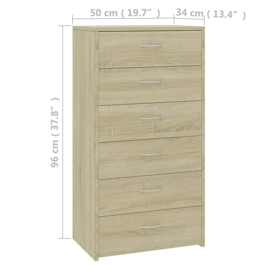 Buffet avec 6 tiroirs Chêne sonoma 50x34x96cm Bois d'ingénierie - 6
