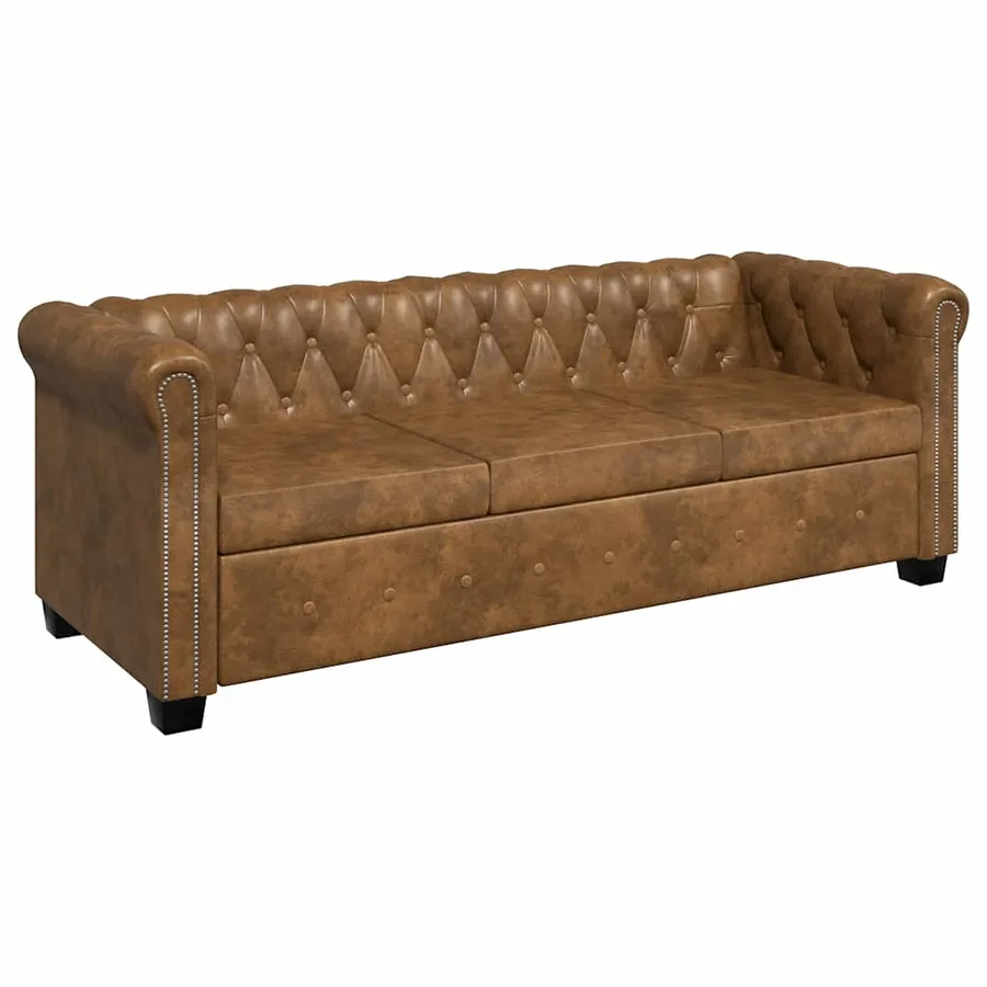 Canapé Chesterfield 3 places cuir artificiel marron - 2