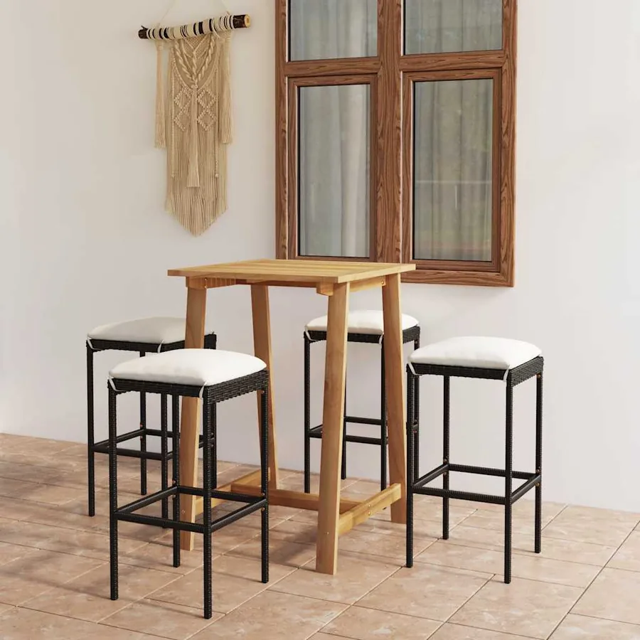 Ensemble de bar de jardin avec coussins 5 pcs Noir