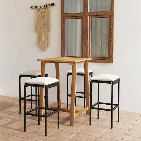 Ensemble de bar de jardin avec coussins 5 pcs Noir