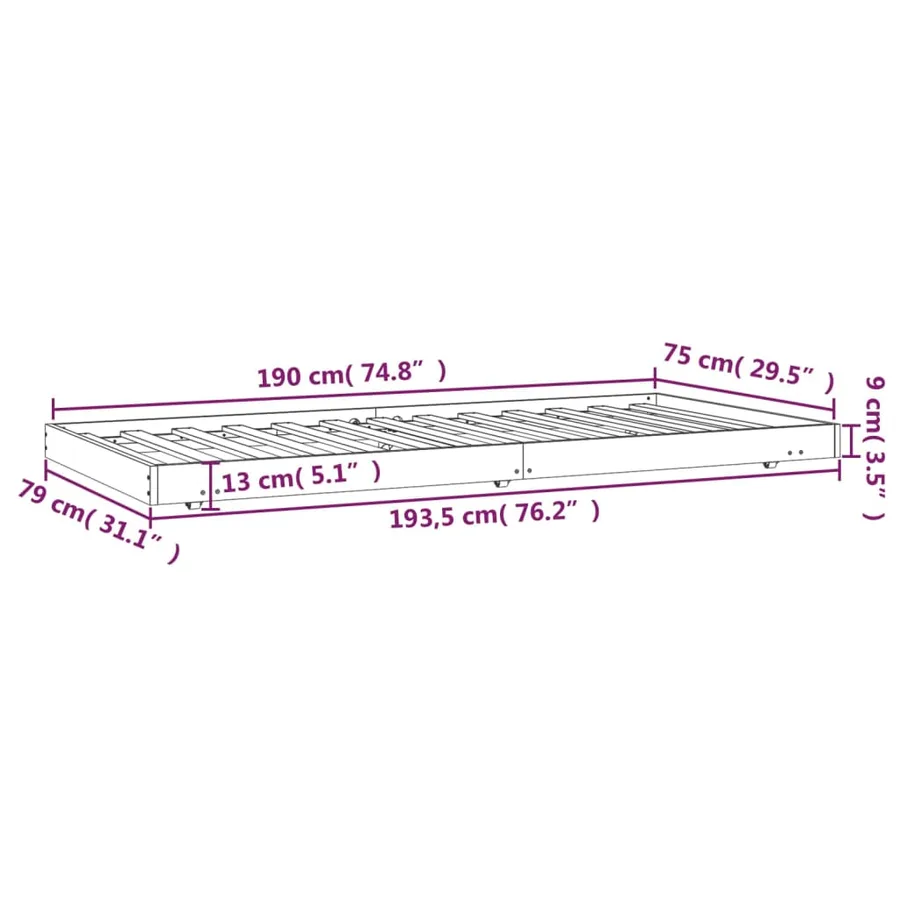 Cadre de lit sans matelas blanc 75x190 cm bois de pin massif - 9