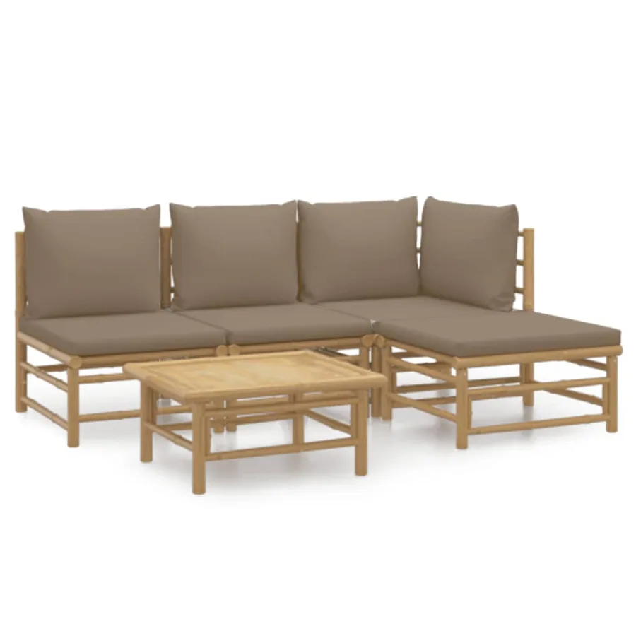 Salon de jardin 5 pcs avec coussins taupe bambou - 2