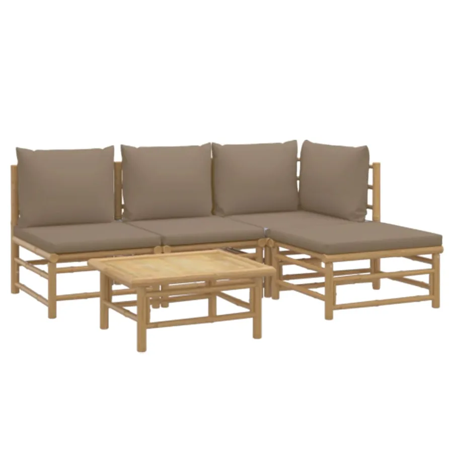 Salon de jardin 5 pcs avec coussins taupe bambou - 3