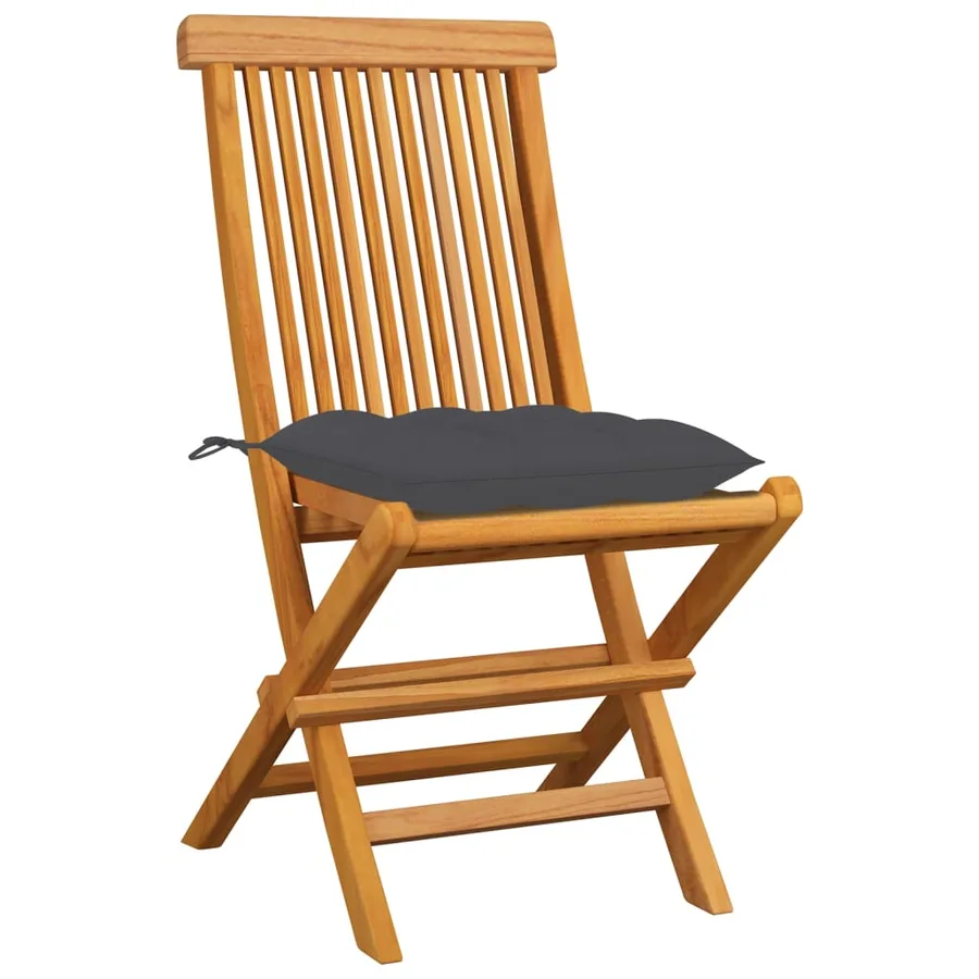 Chaises de jardin avec coussins anthracite lot de 8 Teck massif - 3