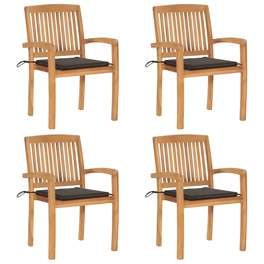 Chaises de jardin empilables avec coussins lot de 4 Teck solide