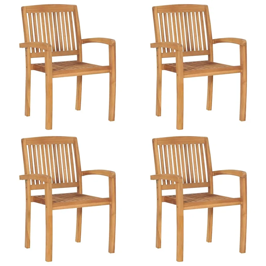 Chaises de jardin empilables avec coussins lot de 4 Teck solide - 2