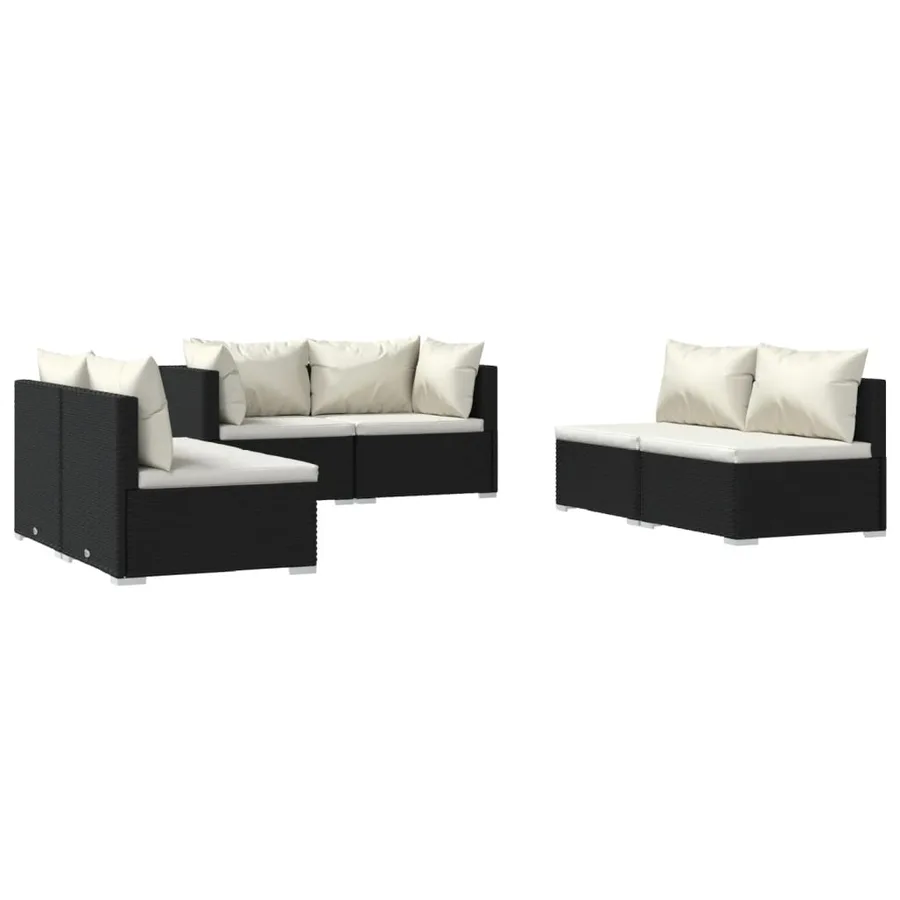Salon de jardin 6 pcs avec coussins Résine tressée Noir - 2