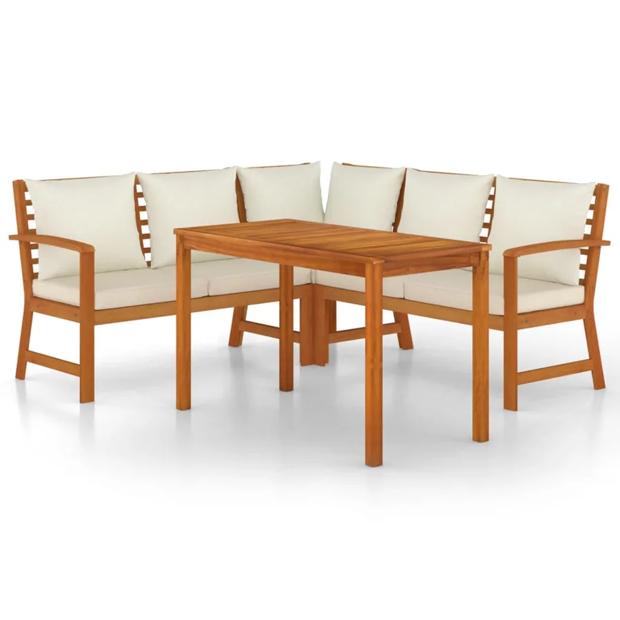 Ensemble à manger de jardin 4 pcs coussins Bois acacia - 2