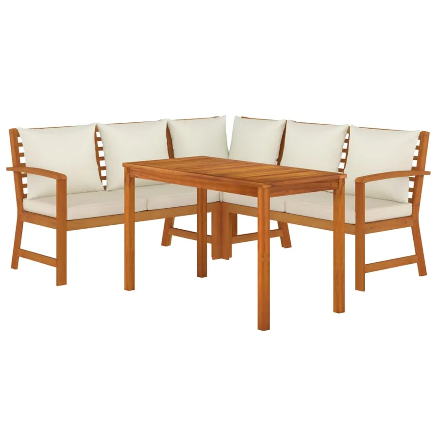 Ensemble à manger de jardin 4 pcs coussins Bois acacia - 3