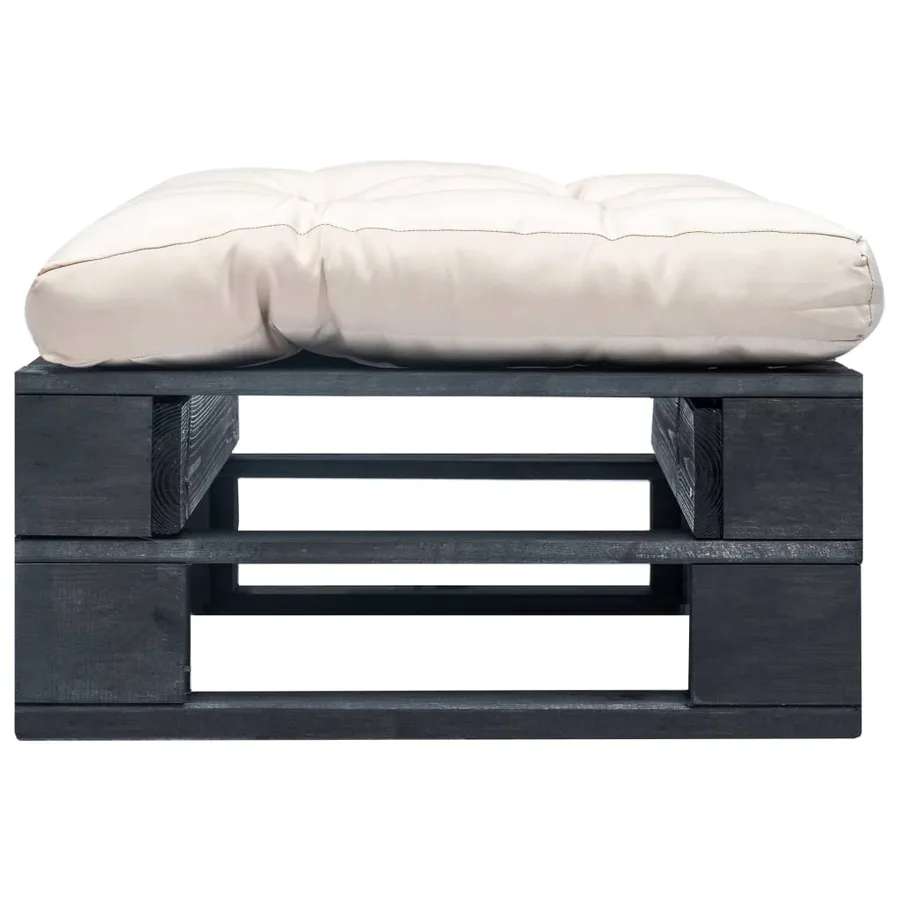 Repose-pied palette de jardin et coussin sable Bois noir - 2
