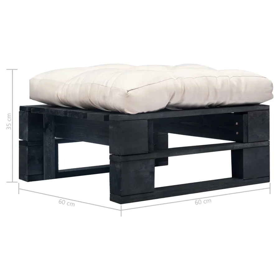 Repose-pied palette de jardin et coussin sable Bois noir - 3