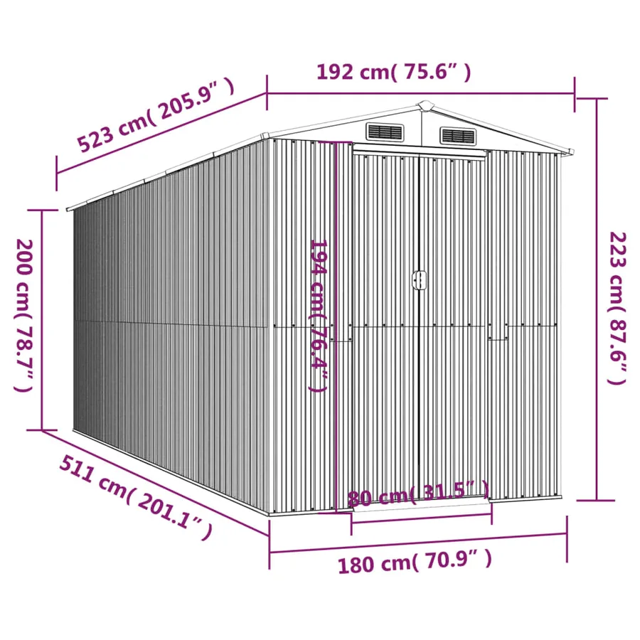 Abri de jardin Marron foncé 192x523x223 cm Métal galvanisé - 8