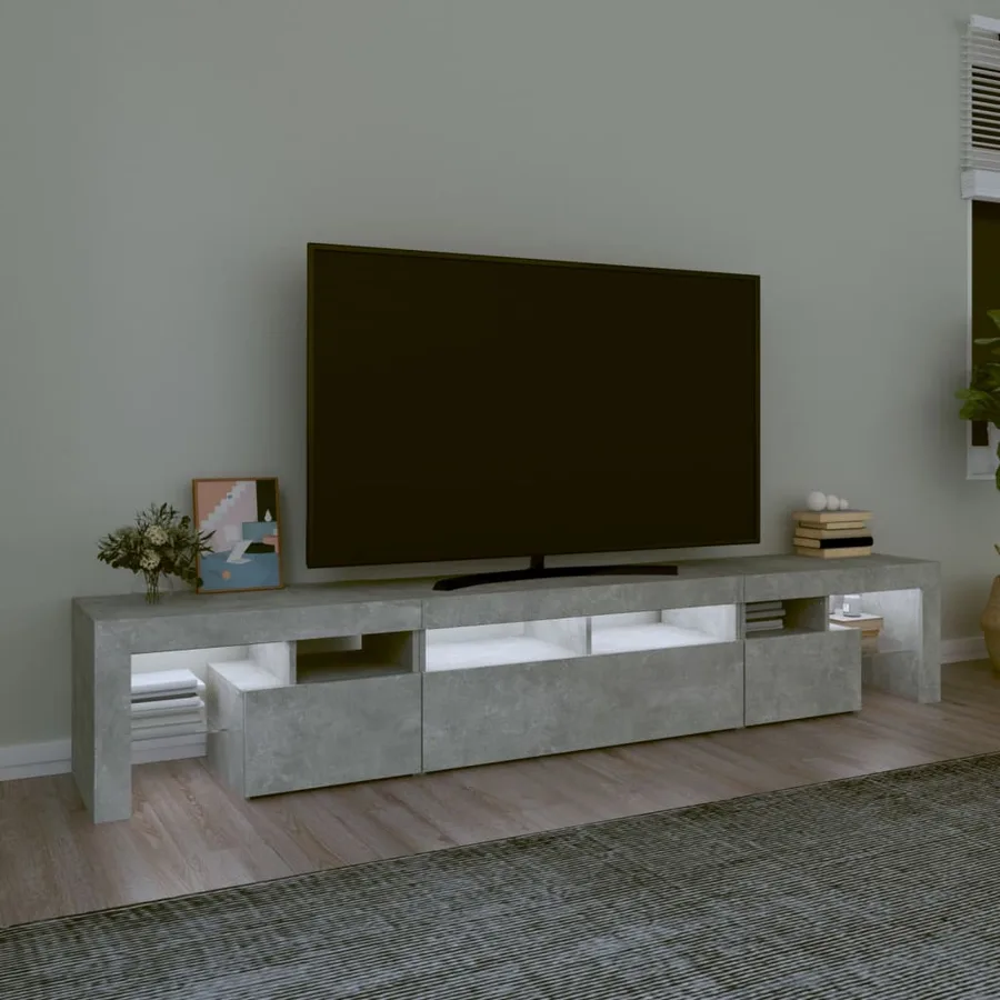Meuble TV avec lumières LED Gris béton 230x36,5x40 cm - 3