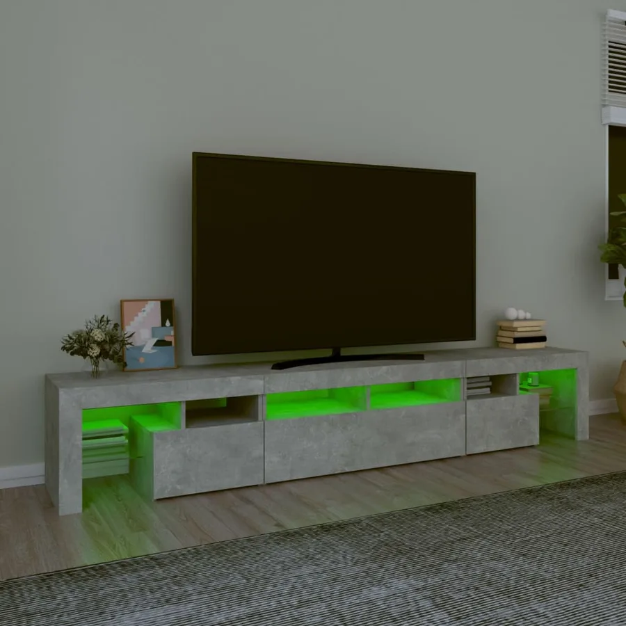 Meuble TV avec lumières LED Gris béton 230x36,5x40 cm - 4