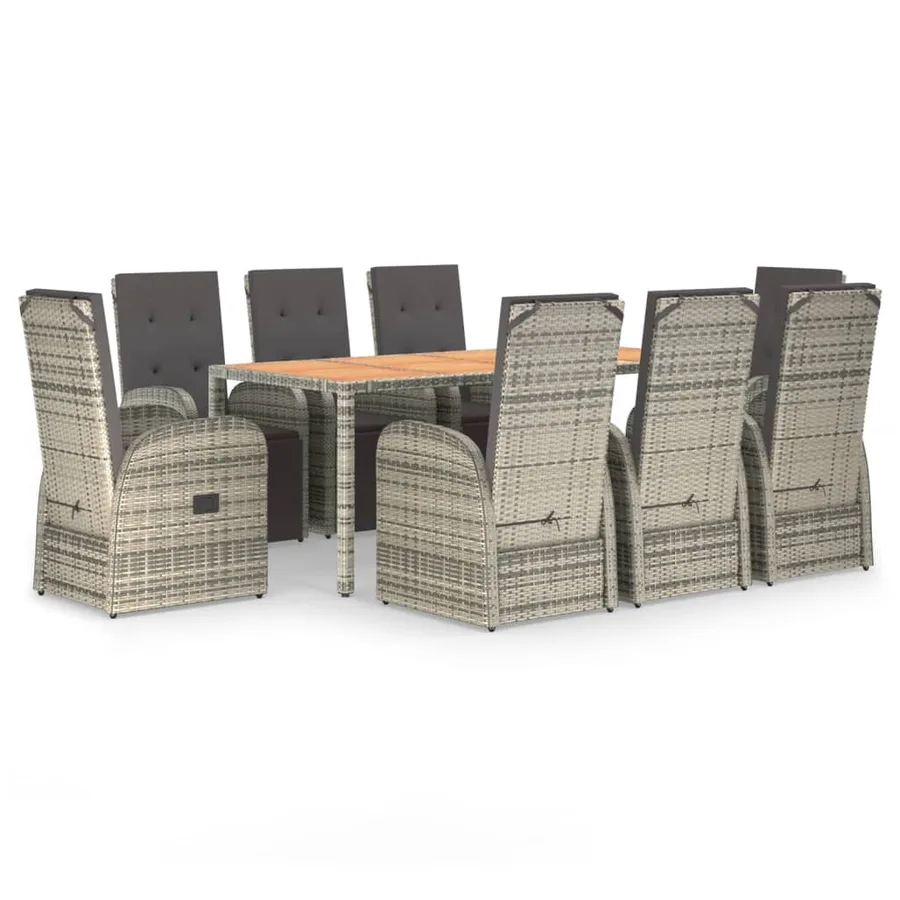 Ensemble à manger de jardin 9 pcs coussins gris résine tressée - 2